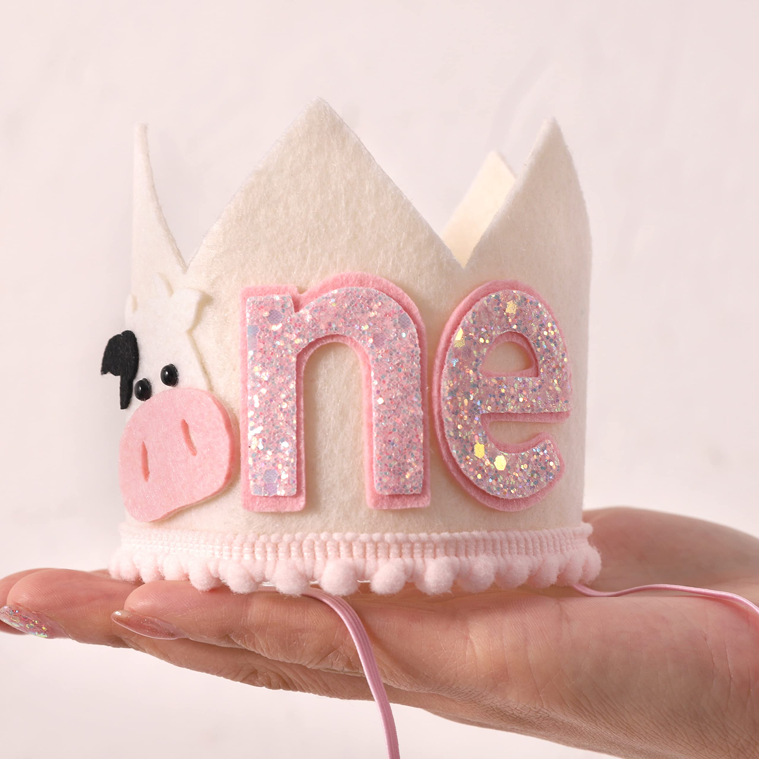 Cowgirl 1st Birthday Crown for Girls - Farm Party Decorations, Western Hat, Holy Cow I Am One Decor, Pink