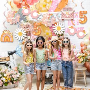 K KUMEED Groovy 5th Birthday Party Decorations,Five is A Vibe Hanging Swirl Decorations Hippie Rainbow Daisy Flower for Girls Groovy 5 Years Old Birthday Party