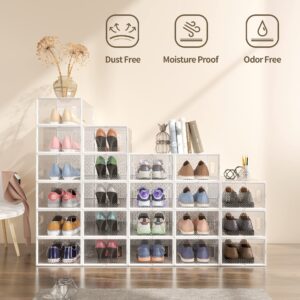 GTMOON Large Shoe Storage Boxes, 12 Pack Shoe Boxes Clear Plastic Stackable, Shoe Organizer Box for Closet, Stackable Sneaker Containers Case Bins with Lids, Great Alternative to Shoe Racks, White