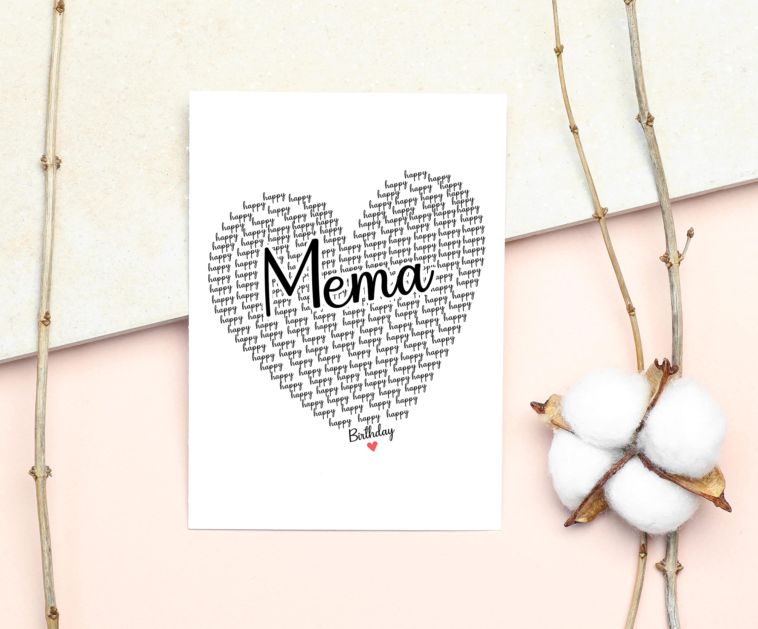 GavinsDesigns Happy Birthday Mema Card - Cute Happy Birthday - Birthday Greeting Card - Sweet Birthday Card For Mema - Anniversary-Thank You Card - Heart Happy Birthday Mom - I Love You Mema Card