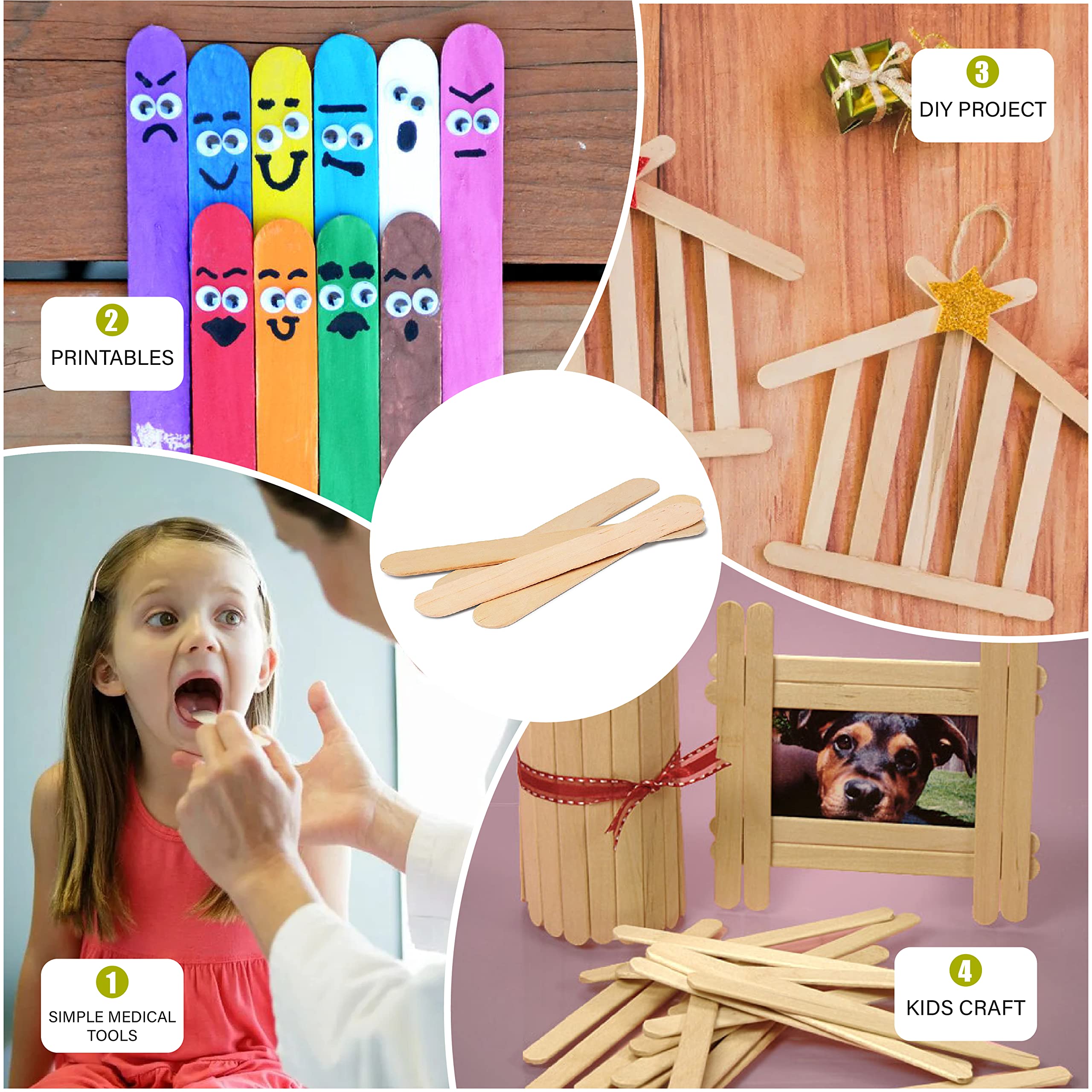 8”100Pcs KTOJOY Jumbo Wooden Craft Sticks Wooden Popsicle Craft Sticks Stick Treat Sticks Ice Pop Sticks for DIY Crafts，Home Art Projects, Classroom Art Supplies