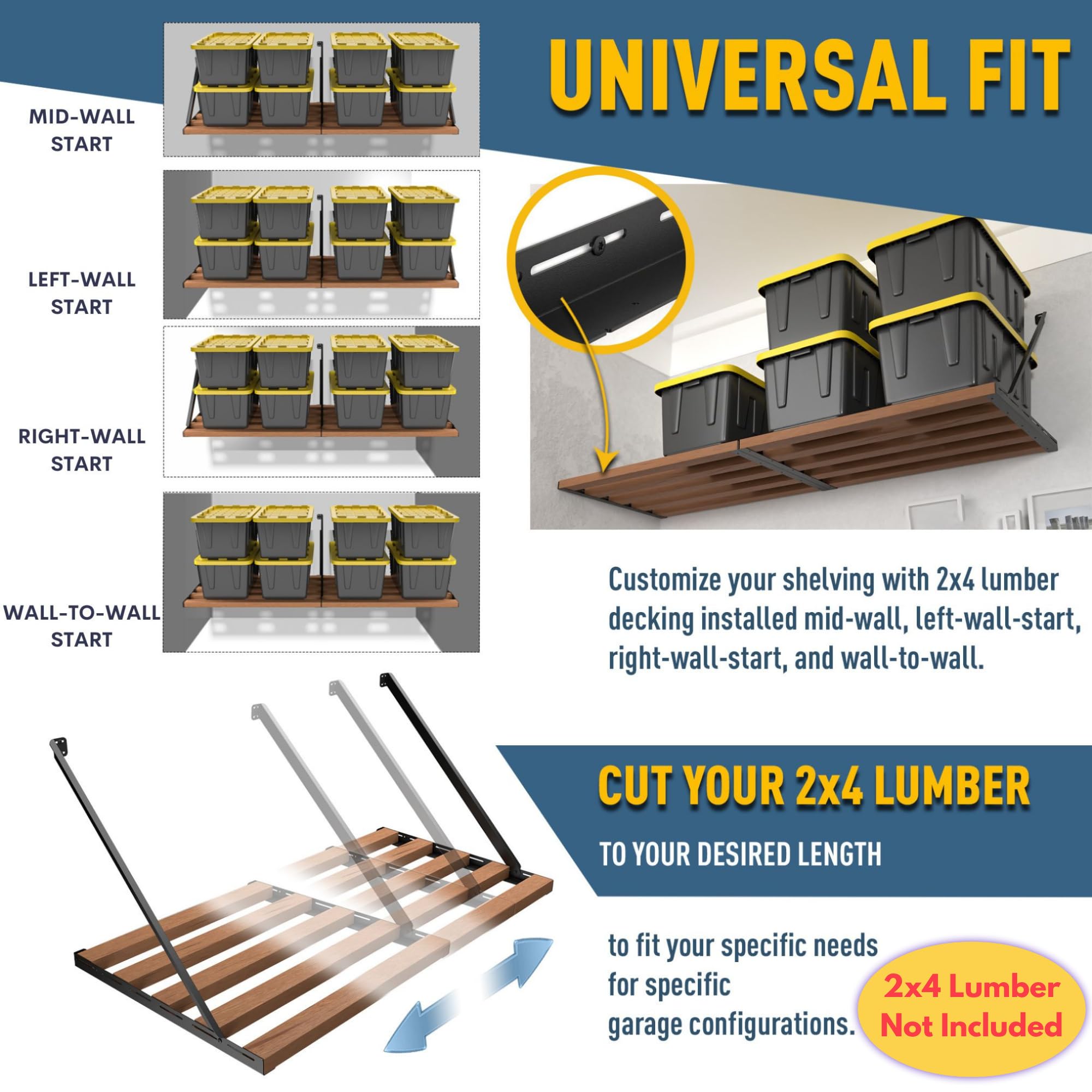 Koova Universal Garage Shelving Kit - Heavy-Duty, Easy Install, Customizable, 600 lbs. Support, Made in USA, Maximize Storage, Reclaim Floor Space