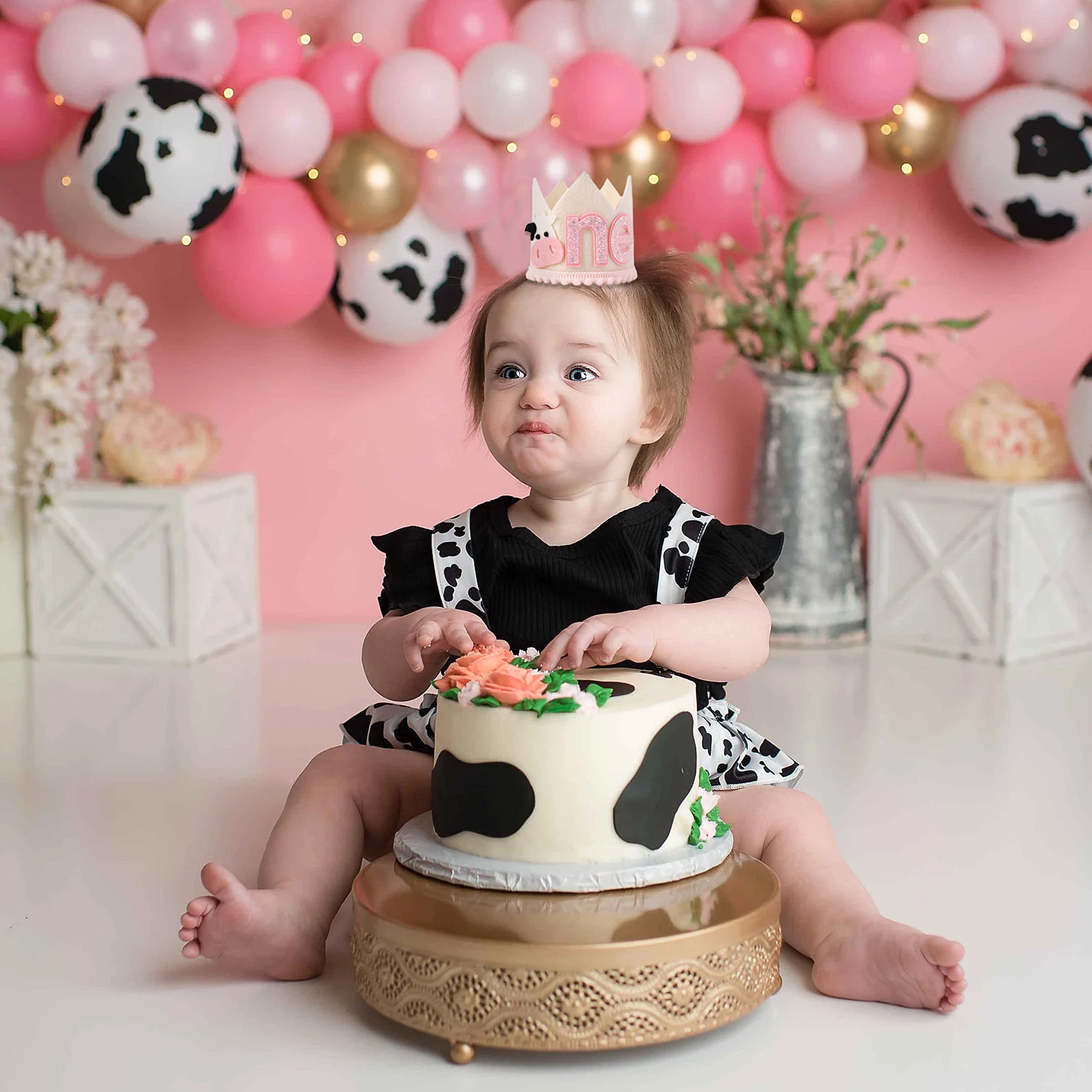 Cowgirl 1st Birthday Crown for Girls - Farm Party Decorations, Western Hat, Holy Cow I Am One Decor, Pink