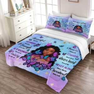 CKOU CCOO Black Girl Magic Comforter Set Twin for Kids Teens,Black Girl Bedding Set,African American Girl Inspirational Quotes Comforter Set,Black Princess Bed Bedroom Set with 2 Pillowcases