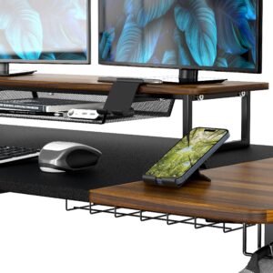 SHW 62-Inch Extra Large Electric Height Adjustable Standing Desk with Monitor Riser and Drawer, 62 x 28 Inches, Walnut