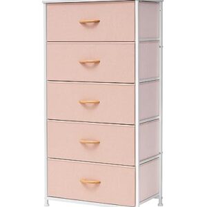 JOINHOM Dresser Storage Tower with Drawers, Fabric Tall Dresser Drawer for Bedroom, Office, Entryway, Living Room and Closet- Sturdy Steel Frame, Easy Pull Bins & Wooden Top