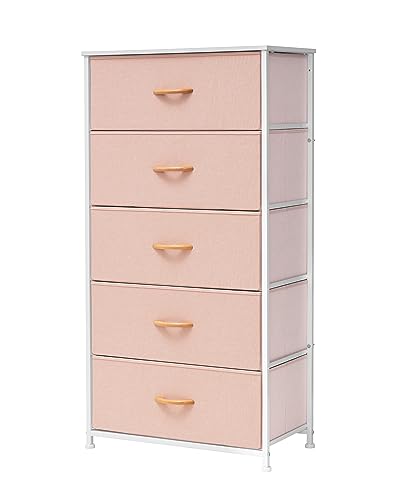 JOINHOM Dresser Storage Tower with Drawers, Fabric Tall Dresser Drawer for Bedroom, Office, Entryway, Living Room and Closet- Sturdy Steel Frame, Easy Pull Bins & Wooden Top