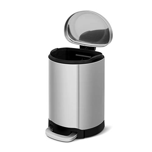 Veelesa 1.6 Gal/6 Liter Stainless Steel Semi-Round Step-on Bathroom Office and Kitchen Trash Can