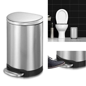 Veelesa 1.6 Gal/6 Liter Stainless Steel Semi-Round Step-on Bathroom Office and Kitchen Trash Can