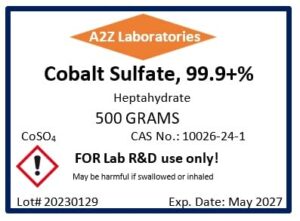 high purity cobalt sulfate/heptahydrate / 99.9+% / acs reagent / 500 grams/usa made/same day ship