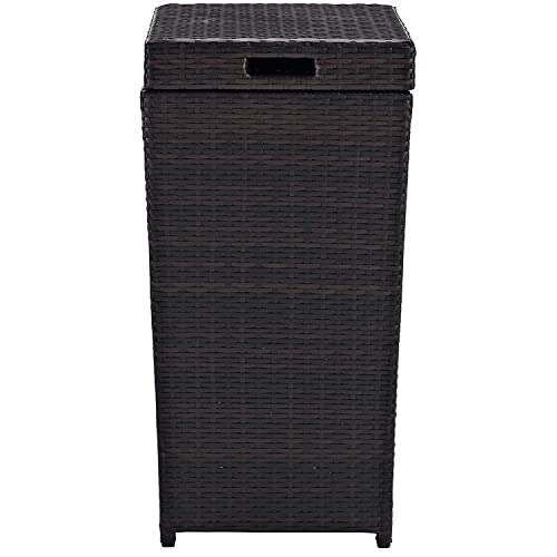 HomeStock Rustic Retreat Outdoor Wicker Trash Bin - Brown Finish, 16 x 16 x 31.5 inches, Manual Lift Lid, Sturdy Steel and Wicker Construction, Modern Patio/Lawn/Porch Trash Bin Brown