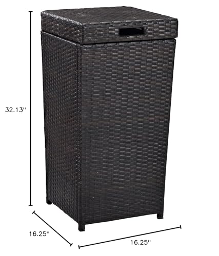 HomeStock Rustic Retreat Outdoor Wicker Trash Bin - Brown Finish, 16 x 16 x 31.5 inches, Manual Lift Lid, Sturdy Steel and Wicker Construction, Modern Patio/Lawn/Porch Trash Bin Brown