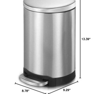 Veelesa 1.6 Gal/6 Liter Stainless Steel Semi-Round Step-on Bathroom Office and Kitchen Trash Can