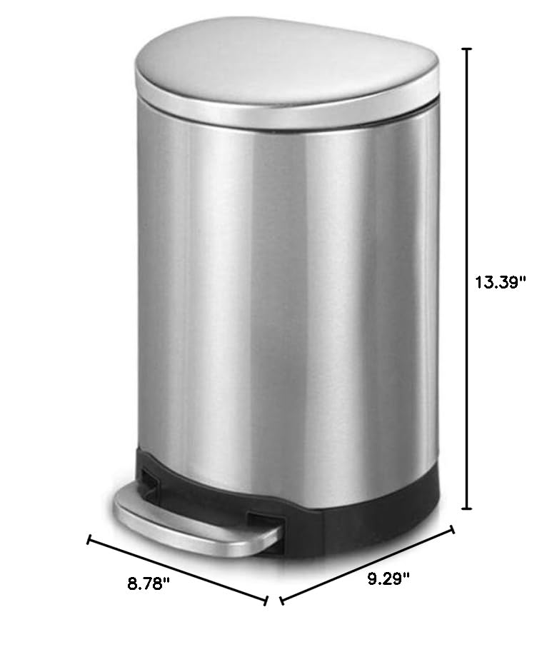 Veelesa 1.6 Gal/6 Liter Stainless Steel Semi-Round Step-on Bathroom Office and Kitchen Trash Can