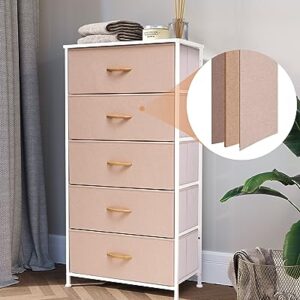 JOINHOM Dresser Storage Tower with Drawers, Fabric Tall Dresser Drawer for Bedroom, Office, Entryway, Living Room and Closet- Sturdy Steel Frame, Easy Pull Bins & Wooden Top