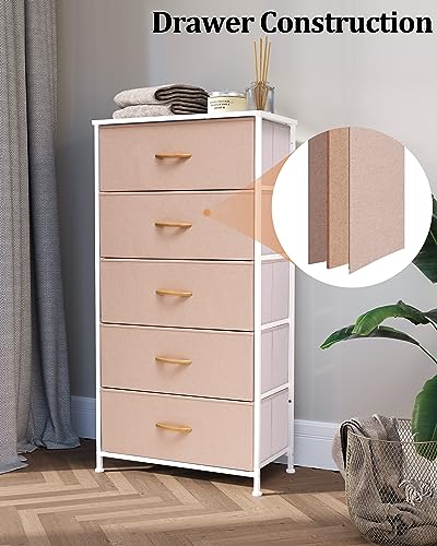 JOINHOM Dresser Storage Tower with Drawers, Fabric Tall Dresser Drawer for Bedroom, Office, Entryway, Living Room and Closet- Sturdy Steel Frame, Easy Pull Bins & Wooden Top