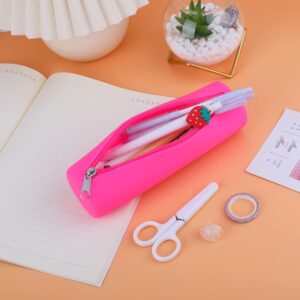 iSuperb Pencil Case Silicone Pencil Pouch Small Pen Bag Makeup Bag Organizer Storage Bag Waterproof Cosmetic Zipper Pouch (Rose red)