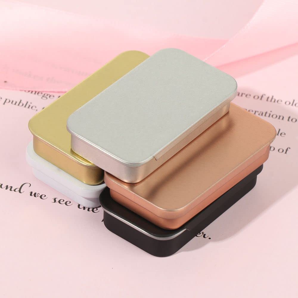 Mini Metal Slide Top Tin Box, Portable Rectangular Sliding Lid Tin Containers Small Boxes for Pills Earring Jewelry Organizer(60x34x11mm,pink)