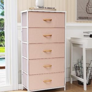 JOINHOM Dresser Storage Tower with Drawers, Fabric Tall Dresser Drawer for Bedroom, Office, Entryway, Living Room and Closet- Sturdy Steel Frame, Easy Pull Bins & Wooden Top