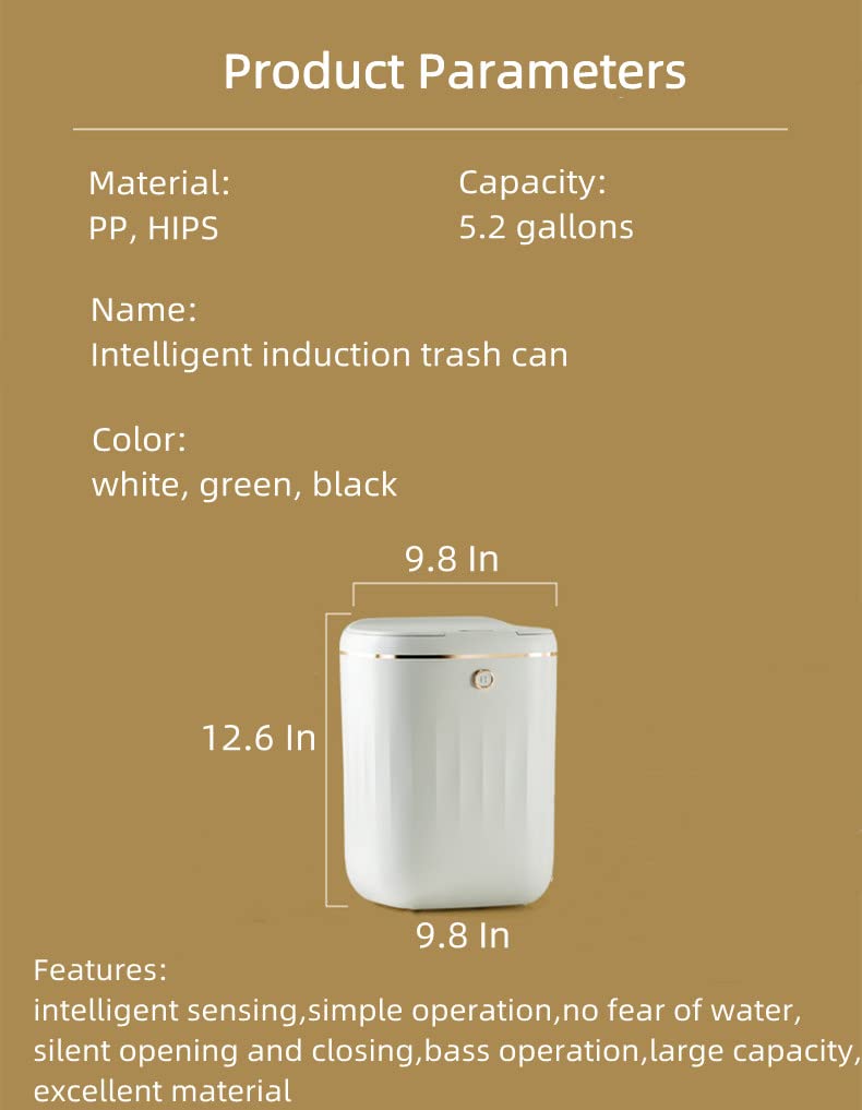 CARTBAE 5.2 Gallon Large Capacity Intelligent Sensing Trash Can Sturdy and Durable Trash Bin Fully Sealed Bathroom Kitchen Bedroom GarbageCan