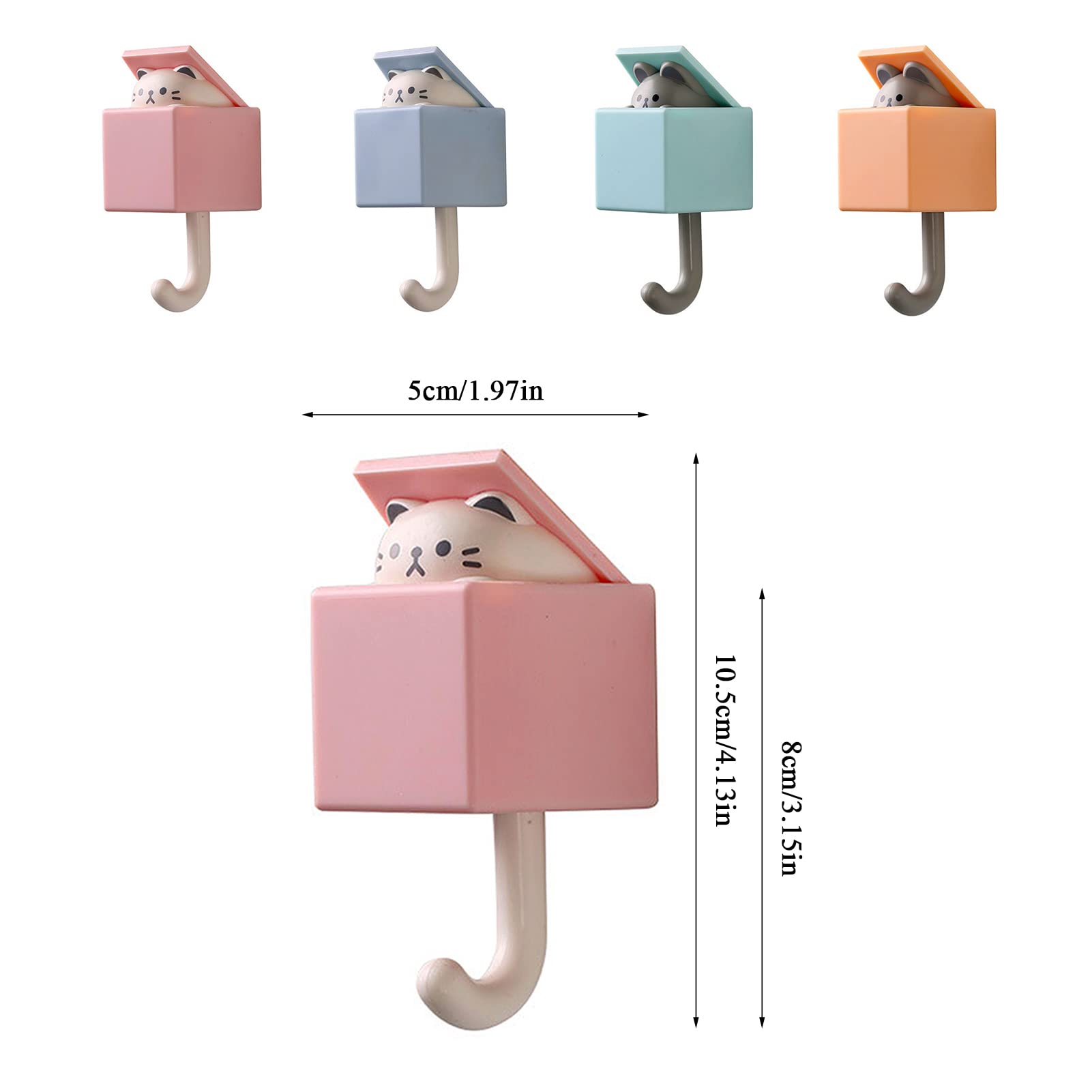 LENEDI 4 PCS Creative Adhesive Coat Cat Hook, Cute Cat Key Holder for Wall, Plastic Home Storage Utility Wall Decorations Hanger Pet Hooks for Hanging Hat Key Towel Scarf Bags, Punch Free