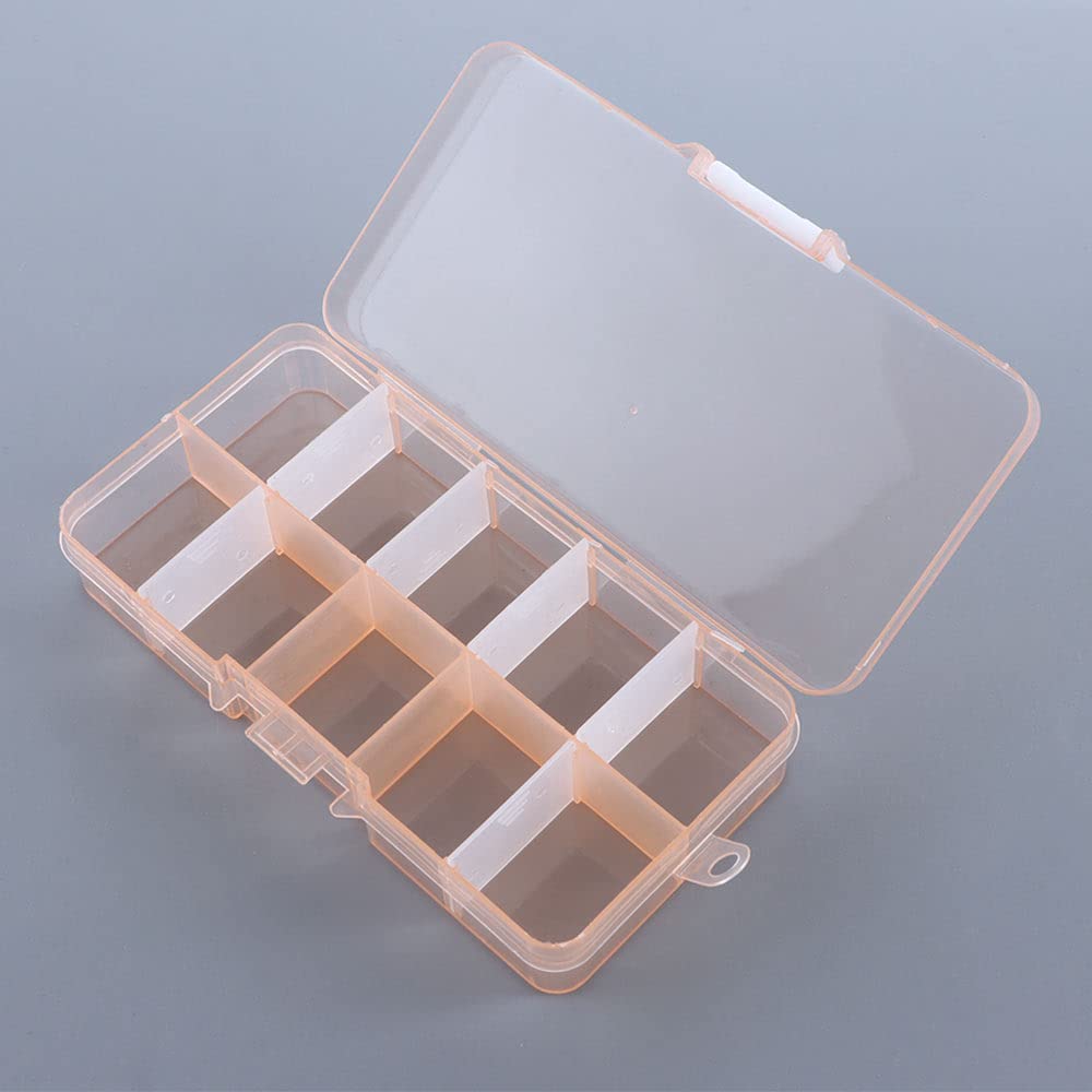 10Grids Plastic Tray Clear Plastic Beads Storage Boxes with Movable Dividers, Jewelry Organizer for Craft Beads Fishing Hooks(Orange white buckle)