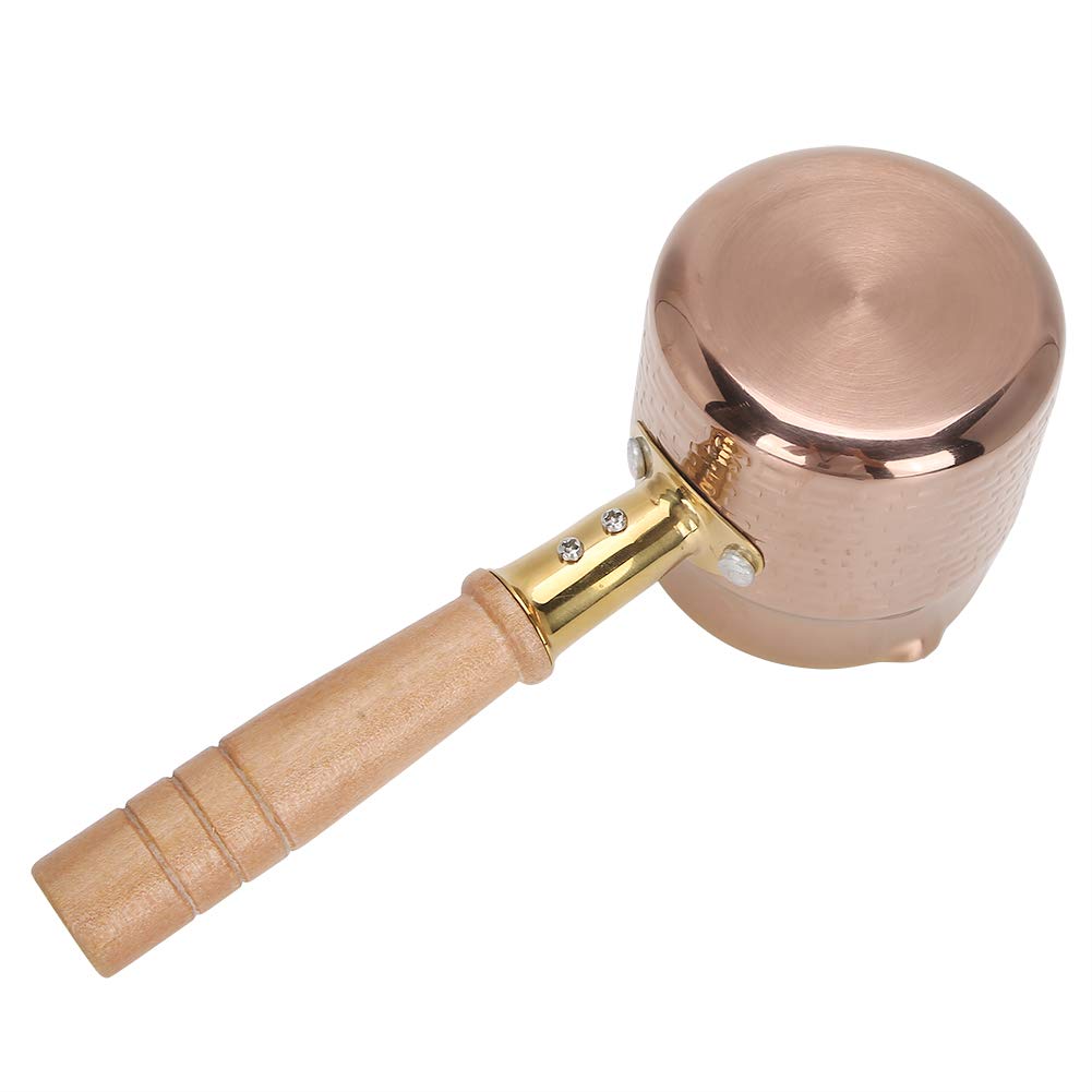 330ml Milk Pot Gold Stainless Steel Flat Bottom Butter Melting Pot with Wooden Handle, Mini Sauce Pan Coffee Warmer Pot for Chocolate Melting