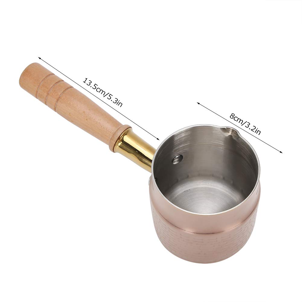 330ml Milk Pot Gold Stainless Steel Flat Bottom Butter Melting Pot with Wooden Handle, Mini Sauce Pan Coffee Warmer Pot for Chocolate Melting