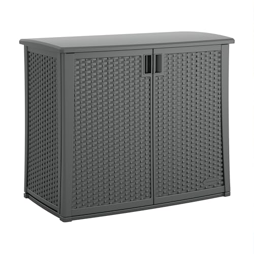 Suncast Lockable Outdoor Cabinet Storage for Patio, Garden and Backyard, 97 Gal, Cool Gray