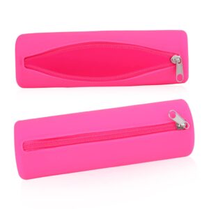 isuperb pencil case silicone pencil pouch small pen bag makeup bag organizer storage bag waterproof cosmetic zipper pouch (rose red)