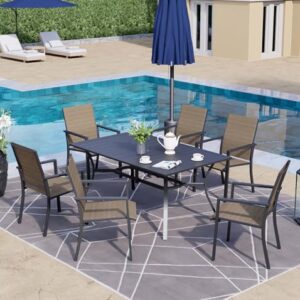 Anmutig 7 Pieces Outdoor Patio Dining Set for 6 Patio Dining Metal Chairs & 1 Rectangle Outdoor Dining Table with 1.57" Umbrella Hole for Backyard Bistro Outdoor Furniture Garden