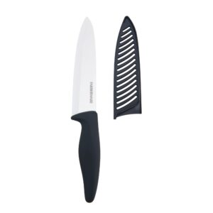 farberware 6-inch ceramic chef knife with blade cover & black soft-grip handle, white (5226732)