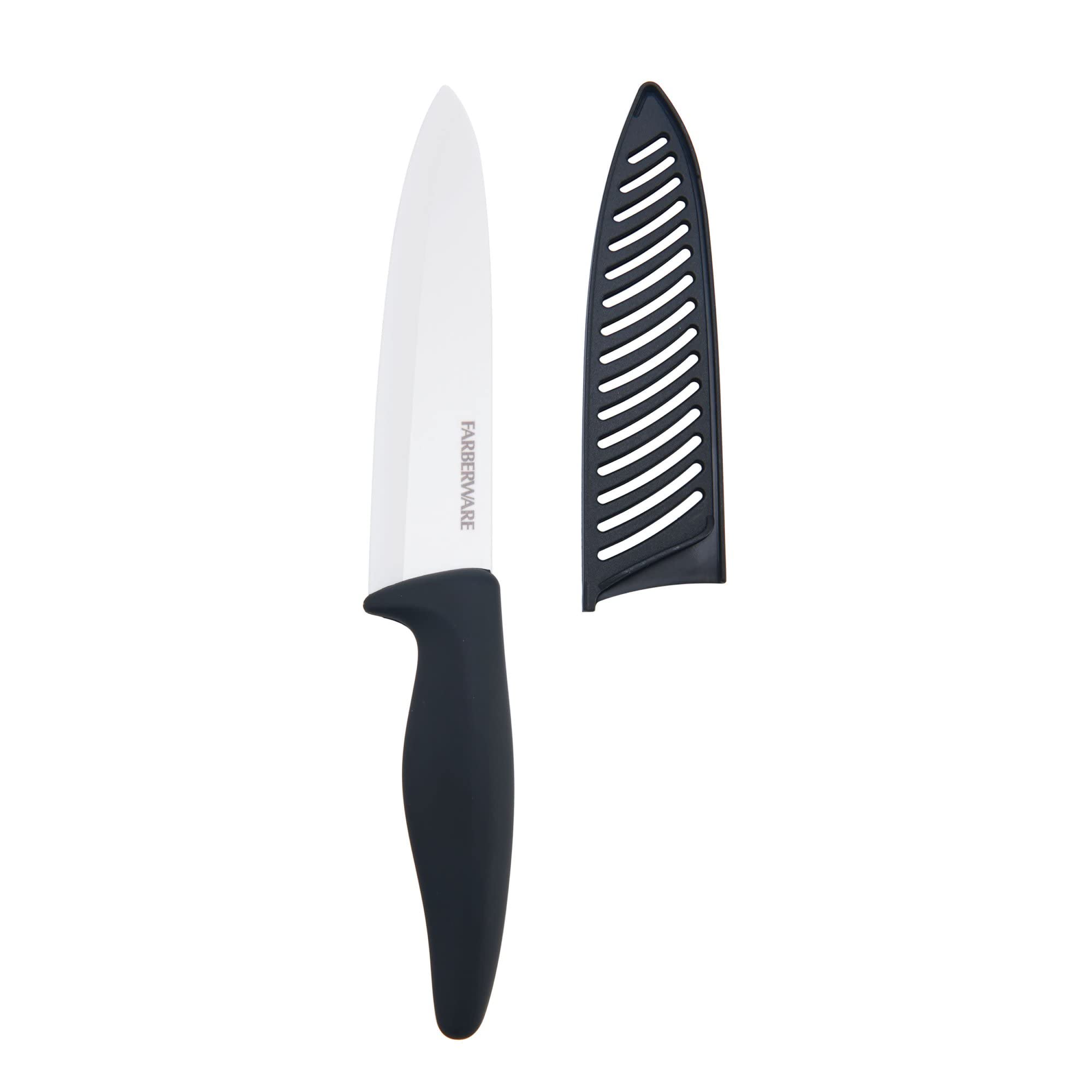 Farberware 6-inch Ceramic Chef knife with Blade Cover & Black Soft-Grip Handle, White (5226732)