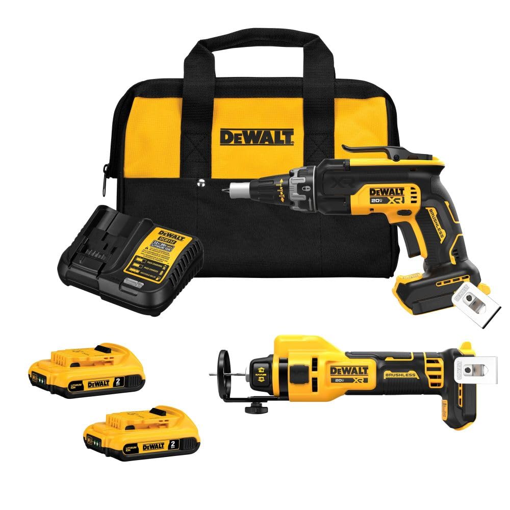 DEWALT 20V MAX XR Brushless Drywall Screw Gun and Cut-Out Tool Combo Kit with 2 Batteries and Charger Included (DCK265D2)