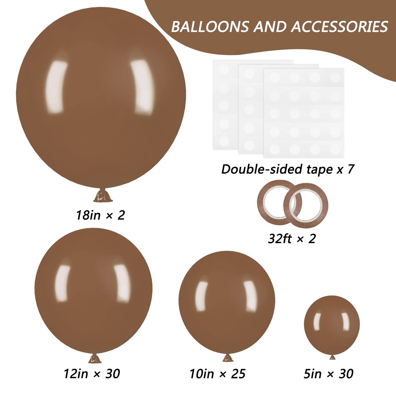 RUBFAC 87pcs Brown Balloons Different Sizes 18 12 10 5 Inches Premium Boho Coffee Brown Latex Balloons for Birthday Party Wedding Baby Shower Anniversary Garland Arch Party Decorations