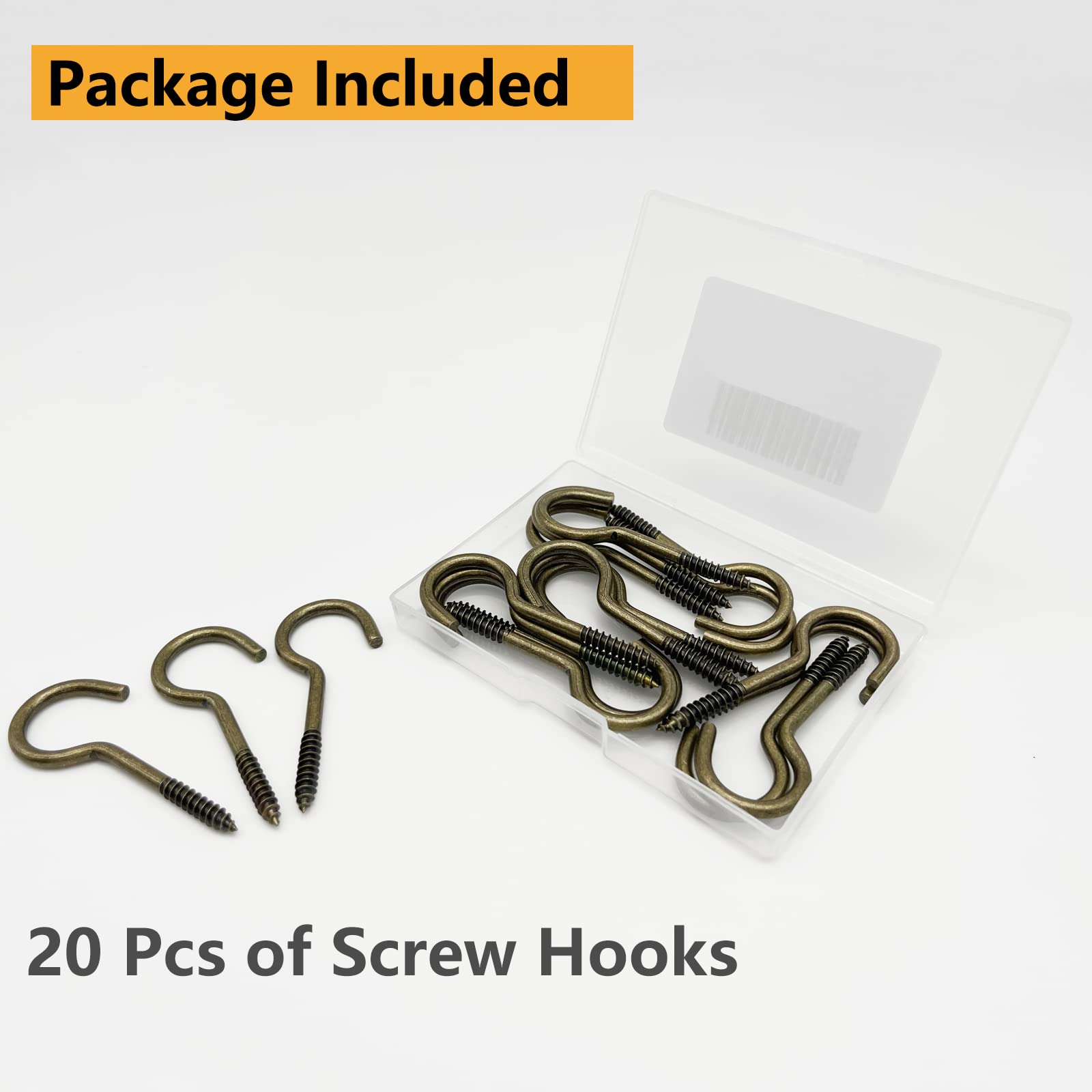 Allkeen 20 Pcs Stainless 2.36 Inches Screw Hooks for Outdoor String Lights, Ceiling Hooks for Hanging Plants, Christmas Lights & Patio Lights Hooks, Bronze