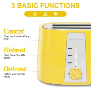 SEEDEEM Toaster 2 Slice, Extra Wide Slot Toaster, 7 Shade Settings, Bread Toaster with Cancel, Defrost, Reheat Function, Extra Wide Slots for Waffle or Bagel, Removable Crumb Tray, 750W, Lemon Yellow