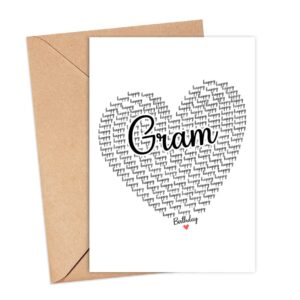 GavinsDesigns Happy Birthday Gram Card - Cute Happy Birthday - Birthday Greeting Card - Sweet Birthday Card For Gram - Anniversary-Thank You Card - Heart Happy Birthday Mom - I Love You Gram Card