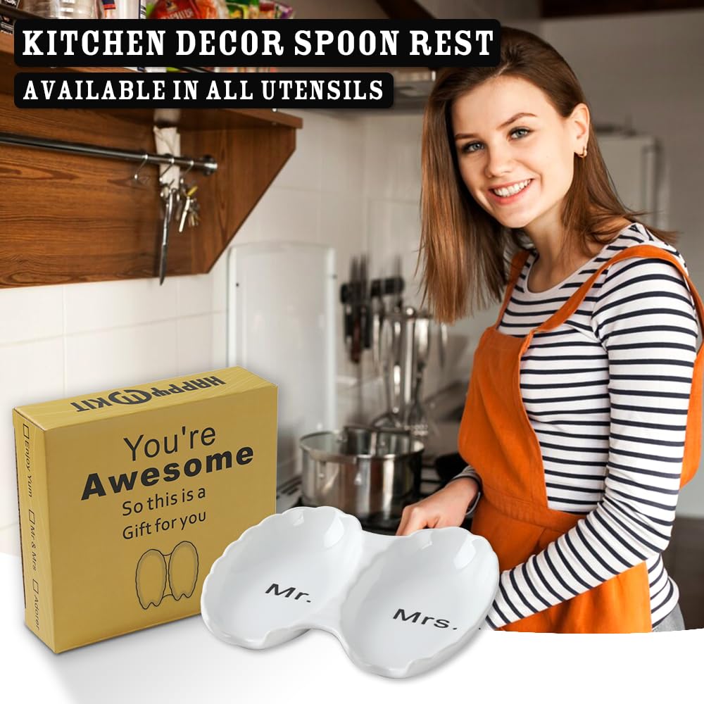 Spoon Rest for Stove Top - DoubleGroove Spoon Holder for Cooking Spoons Spatula Kitchen Decor Kitchen Counter Ceramic Spoon Rest Gift Box Ready Kitchen Decor