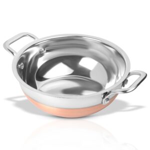 ksjone 2 and 2.5 quart stainless steel kadai with copper bottom | premium heavy gauge steel kadai | indian kadhai for cooking | ideal for daily use (2 quart)