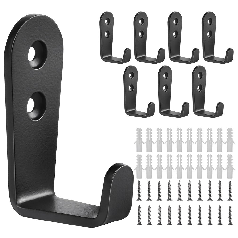 8 Pcs Wall Mounted Hooks,Black Round Head Hook Made of Heavy Metal Fit for Hanging Coat Luggage Key,Usually Used in Garage Bathroom Kitchen Restaurant Outdoor (Black-8Pcs)