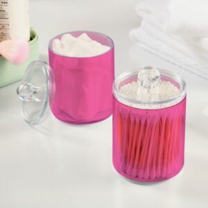 Gredecor 2 Pack Qtip Holder Clear Hot Pink Apothecary Jars with Lids Plastic Acrylic Bathroom Jars Vanity Countertop Canister Storage Organizer for Cotton Ball,Swabs,Pads,Floss