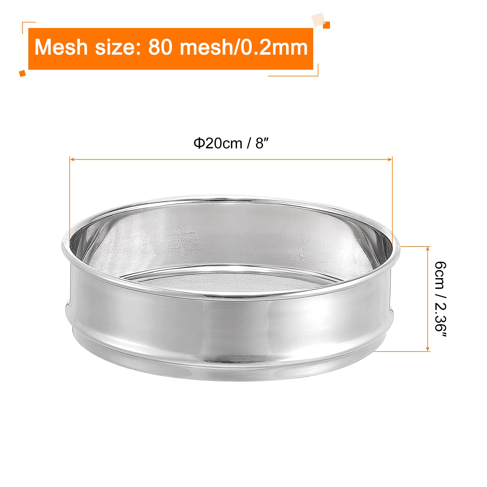 PATIKIL 80 Mesh Lab Sieve, 8" Diameter Test Sieve 304 Stainless Steel Wire Cloth (0.2mm) for Industrial Laboratory