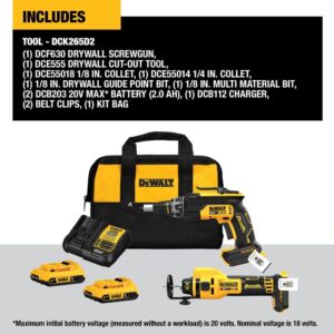 DEWALT 20V MAX XR Brushless Drywall Screw Gun and Cut-Out Tool Combo Kit with 2 Batteries and Charger Included (DCK265D2)