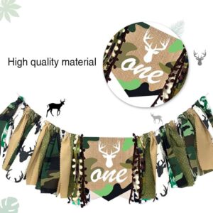 XCKALI Jungle Hunting High Chair Birthday Theme Banner 1st Birthday High Chair One Banner Camouflage Decoration High Chair Party Baby Shower Banner