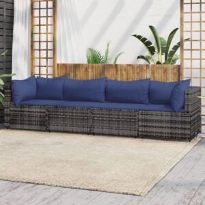 vidaXL 4 Piece Patio Lounge Set, Outdoor Furniture with Cushions- Gray Poly Rattan, Adjustable, Weather Resistant, Comfortable Seating Solution for BBQ, Garden, Poolside