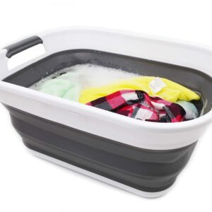 Collpasible 4.6 gallon Washing Tub - Toys container, water capacity 3.5 gallon (18L Collapsible Laundry Basket (White/Grey))