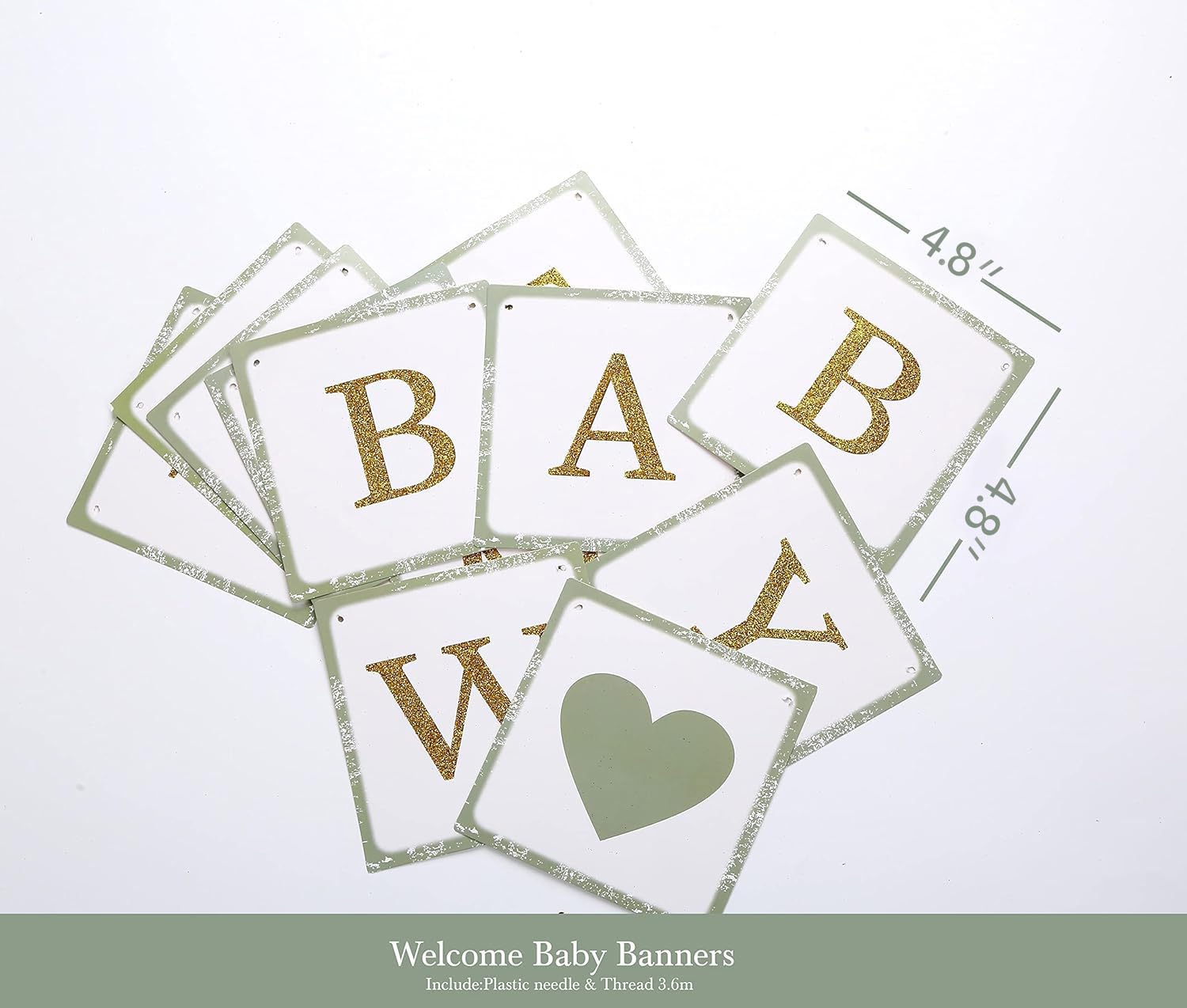 luckylibra Baby Shower Decorations,Welcome Baby Banners Paper Lantern Paper Flower Pom Poms（Sage Green Gold White）