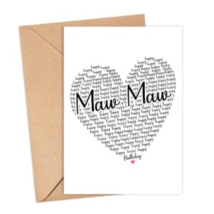 Happy Birthday Maw Maw Card - Cute Happy Birthday - Birthday Greeting Card - Sweet Birthday Card For Maw Maw - Anniversary-Thank You Card - Heart Happy Birthday Mom - I Love You Maw Maw Card