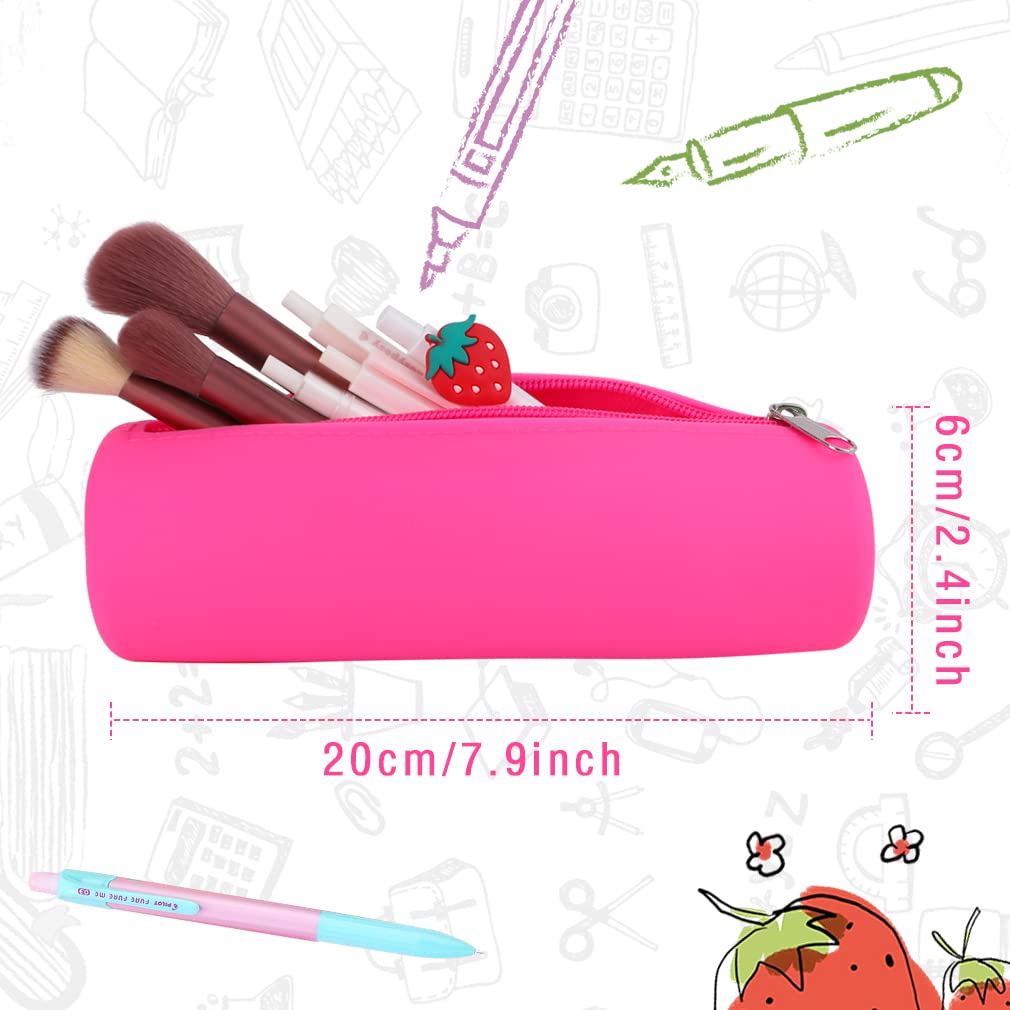 iSuperb Pencil Case Silicone Pencil Pouch Small Pen Bag Makeup Bag Organizer Storage Bag Waterproof Cosmetic Zipper Pouch (Rose red)